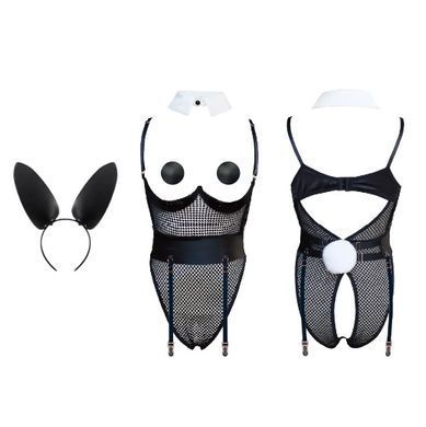 Костюм зайчика UPKO Bunny Girl Bodysuit з відкритими грудьми, чорний, М