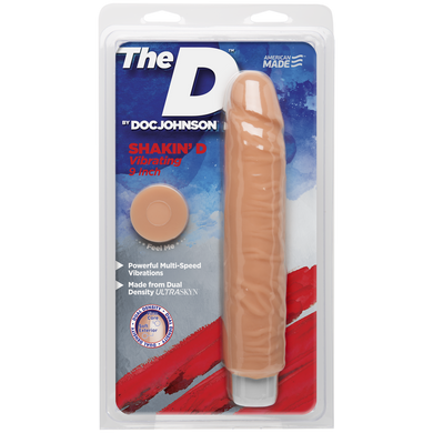 Фалоімітатор Doc Johnson The D: Shakin D 9 Inch Vibro ULTRASKYN, діаметр 3,8 см, плавне регулювання, Телесный