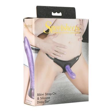 Трусики-стринги со страпоном Sportsheets Bikini Strap-On, диаметр 3,5см, Сиреневый