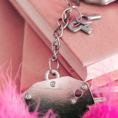 Наручники металеві Adrien Lastic Handcuffs Pink з рожевою пухнастою обробкою, Рожевий