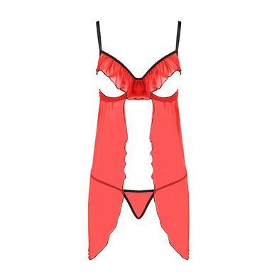 Прозорий пеньюар з відкритими грудьми CHERRY CHEMISE red S/M - Passion Exclusive, трусики
