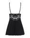 Сатиновый пеньюар с кружевом Obsessive 810-BAB-1 babydoll & thong L/XL, черный, пеньюар, танга