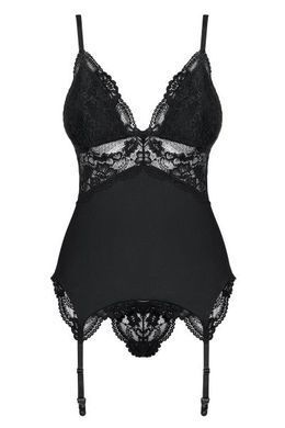 Корсет Obsessive 810-COR-1 з мереживом та пажами для панчох, чорний, L/XL