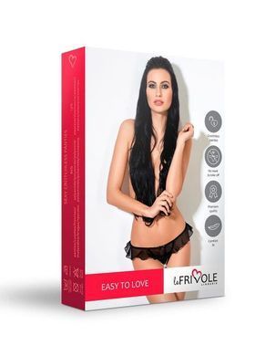 Трусики с разрезом и юбкой черные LeFrivole, S/M, 42-44