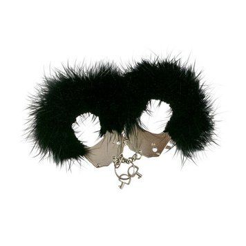 Наручники металлические Adrien Lastic Handcuffs Black с черной пушистой отделкой, Черный