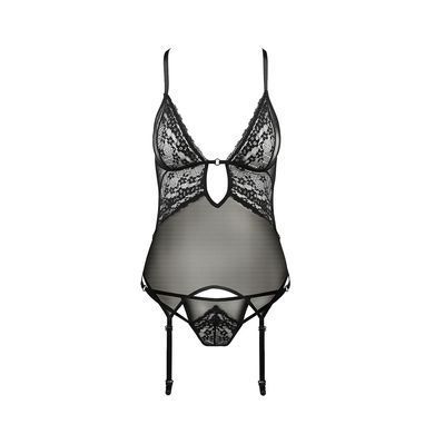 Корсет с декольте ERZA CORSET black S/M - Passion, пажи, трусики, полупрозрачный