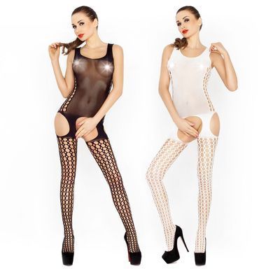 Бодістокінг Passion BS029 black, комбінезон, імітація панчох і пояса, Черный