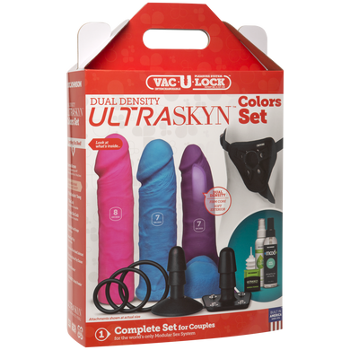 Набір для страпону Doc Johnson Vac-U-Lock Dual Density UltraSKYN Colors Set, діаметр 3х4,5 см