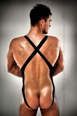Чоловічий боді з дуже глибоким декольте Passion 011 BODY black L/XL, Черный
