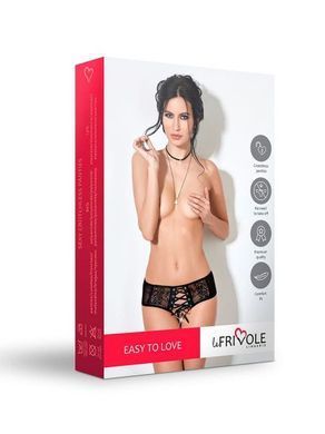 Трусики с разрезом черные со шнуровкой спереди LeFrivole, L/XL, 46-48