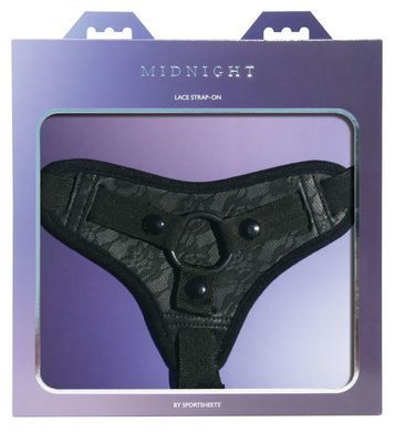 Трусы для страпона Sportsheets Midnight Lace Strap-On, отделка под кружево, комфортные, Чорний
