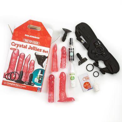 Набір для страпона Doc Johnson Vac-U-Lock Crystal Jellies Set, діаметр 3,8см, 2×4,5см, 5,1 см, Рожевий