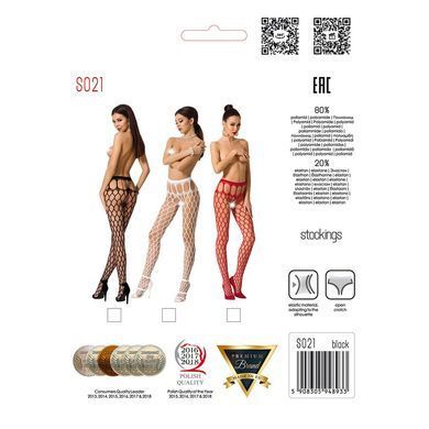 Эротические колготки-бодистокинг Passion S021 white, в крупную сетку с высоким пояском, Белый