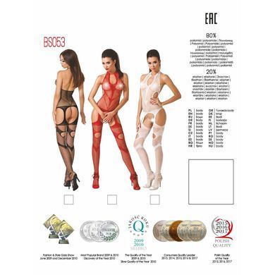 Бодістокінг Passion BS053 white, комбінезон, імітація панчох і пояса, Білий