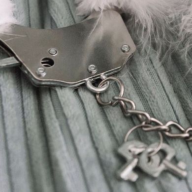 Наручники металеві Adrien Lastic Handcuffs White з білою пухнастою обробкою, Білий