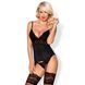 Корсет Obsessive 810-COR-1 з мереживом та пажами для панчох, чорний, S/M