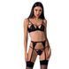 Комплект білизни PERDITA SET black L/XL - Passion Exclusive: стрепи: ліф, стрінги і пояс для панчох