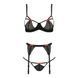 Комплект білизни PERDITA SET black L/XL - Passion Exclusive: стрепи: ліф, стрінги і пояс для панчох