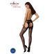 Эротические колготки-бодистокинг Passion S022 black, имитация цветочных чулочков и пояса для чулок, Черный