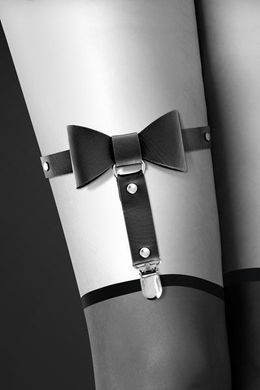 Гартер на ногу Bijoux Pour Toi - WITH BOW Black, сексуальна підв'язка з бантиком, екошкіра, Черный