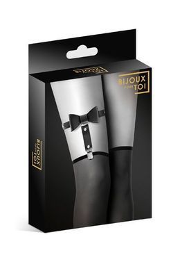 Гартер на ногу Bijoux Pour Toi - WITH BOW Black, сексуальна підв'язка з бантиком, екошкіра, Черный