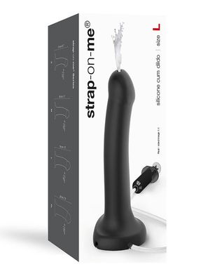 Кончающий фаллоимитатор Strap-On-Me Dildo Cum Black, диаметр 3,6см, силикон, насадка для страпона, Черный