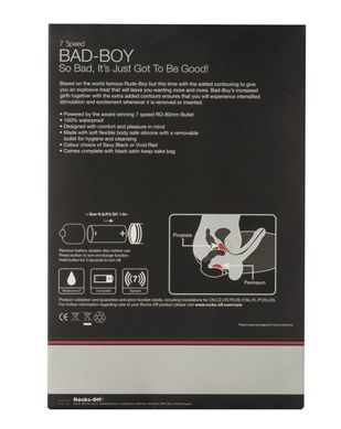 Вибромассажер простаты Rocks Off Bad-Boy Black, массаж промежности, макс. диаметр 4 см, Черный