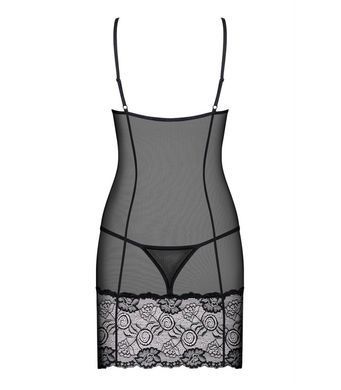 Комплект мереживний Obsessive Alluria пеньюар та трусики, чорний, L/XL