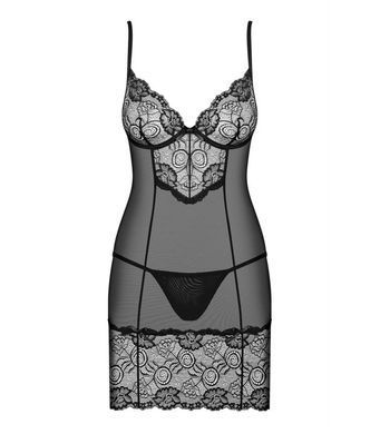Комплект мереживний Obsessive Alluria пеньюар та трусики, чорний, L/XL