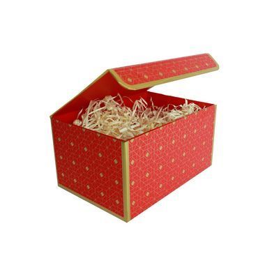 Подарочная коробка красная с золотым геометрическим рисунком, M &ndash; 23&times;16&times;12 см.