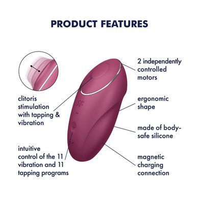 Вибростимулятор-пульсатор Satisfyer Tap & Climax 1 Red, эффект постукивания пальцем, 2 мотора