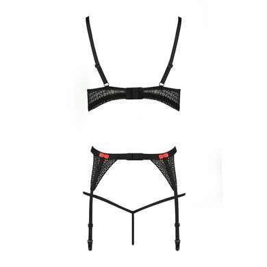 Комплект белья PERDITA SET black XXL/XXXL - Passion Exclusive: стрэпы: лиф, стринги и пояс для чулок