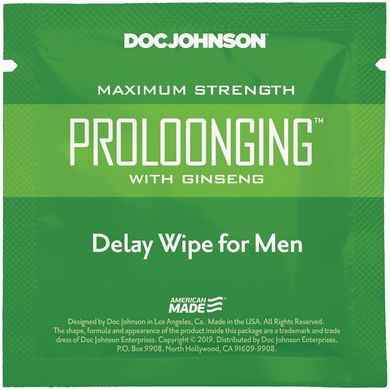 Пролонгуюча серветка Doc Johnson Delay Wipe For Men з екстрактом женьшеню