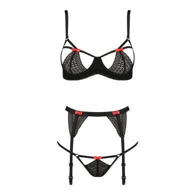 Комплект белья PERDITA SET black XXL/XXXL - Passion Exclusive: стрэпы: лиф, стринги и пояс для чулок