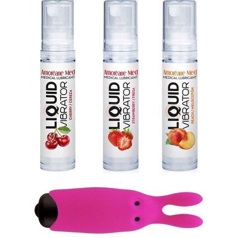 Набор из 3-х вкусов стимулирующего лубриканта Amoreane Med (3х10мл) и вибропули Adrien Lastic Pink