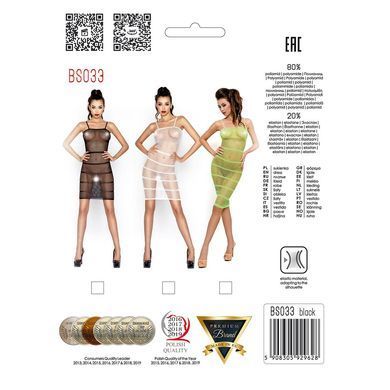 Бодістокінг Passion BS033 black, сукня-сітка на бретелях, прозора, Чорний
