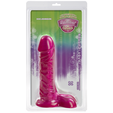 Фалоімітатор Doc Johnson Radiant Gems 7 Inch Ballsy Fuchsia, діаметр 4,3 см, антибактеріальний ПВХ, Вишневый