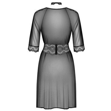 Пеньюар Obsessive Lucita з мереживним чокером та поясом, чорний, S/M