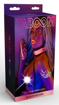 Нашийник з повідцем, що світиться в темряві Taboom Glow In the Dark Collar and Chain Leash, рожевий