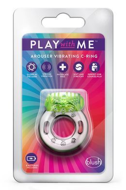 Ерекційне віброкільце Blush Play With Me з рельєфним метеликом для клітора, прозоро-зелене