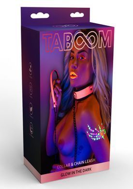 Нашийник з повідцем, що світиться в темряві Taboom Glow In the Dark Collar and Chain Leash, рожевий