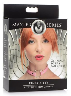 Нашийник-чокер з кільцем у вигляді котика Kinky Kitty Master Series, екокожа, рожевий