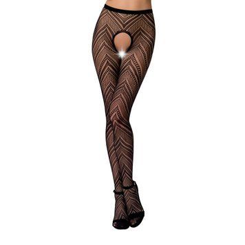 Эротические колготки-бодистокинг Passion S010 black, с доступом, геометрический рисунок, Черный