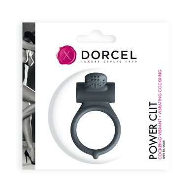 Эрекционное кольцо Dorcel Power Clit Black V2 с вибрацией, с язычком со щеточкой, Черный