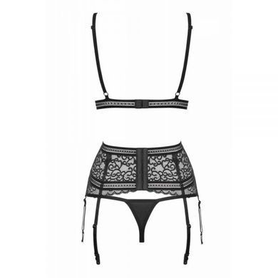 Комплект з поясом Obsessive ailay 3 pcs set with garter belt black L / X