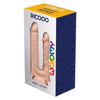 Подвійний фалоімітатор Wooomy Ricooo, з присоскою, розмір 19х4,3 см та 17х3,3 см, Телесный