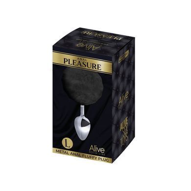 Металева анальна пробка Кролячий хвостик Alive Fluffly Plug L Black