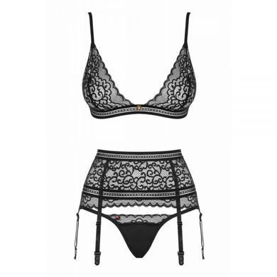 Комплект з поясом Obsessive ailay 3 pcs set with garter belt black L / X