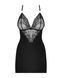 Сатиновый комплект для сна с кружевом Obsessive 828-CHE-1 chemise & thong S/M, черный, сорочка, стри