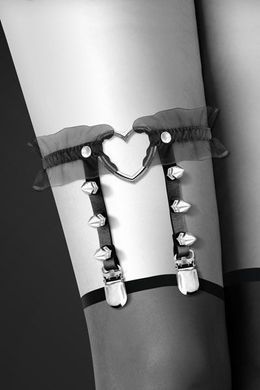 Гартер на ногу Bijoux Pour Toi - WITH HEART AND SPIKES Black, сексуальна підв'язка з сердечком, Черный